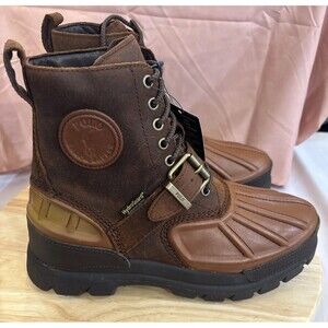 Polo Ralph Lauren Oslo Buckle Waterproof Lace Leather Boots Brown Men’s 8D NEW
